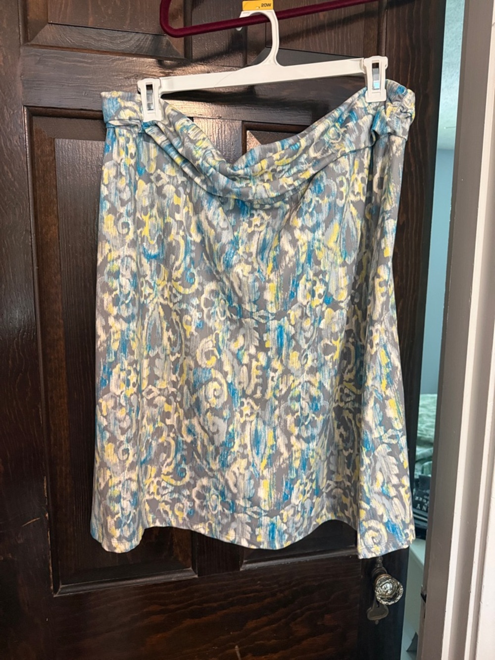 Eddie Bauer Blue, Gray & Yellow Patterned A-Line Skirt